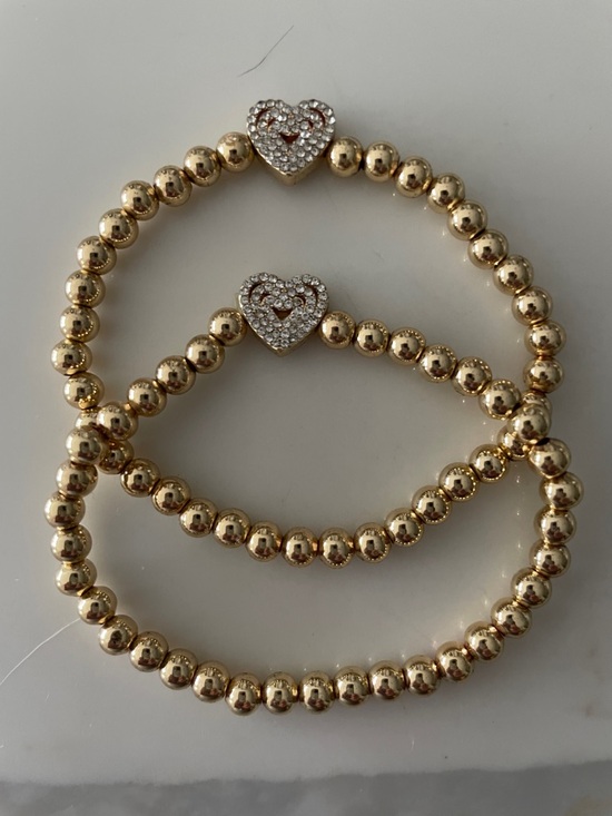 Jewelry - Gold Beaded w/CZ’s Heart Stretch Bracelets - Women Jewelry